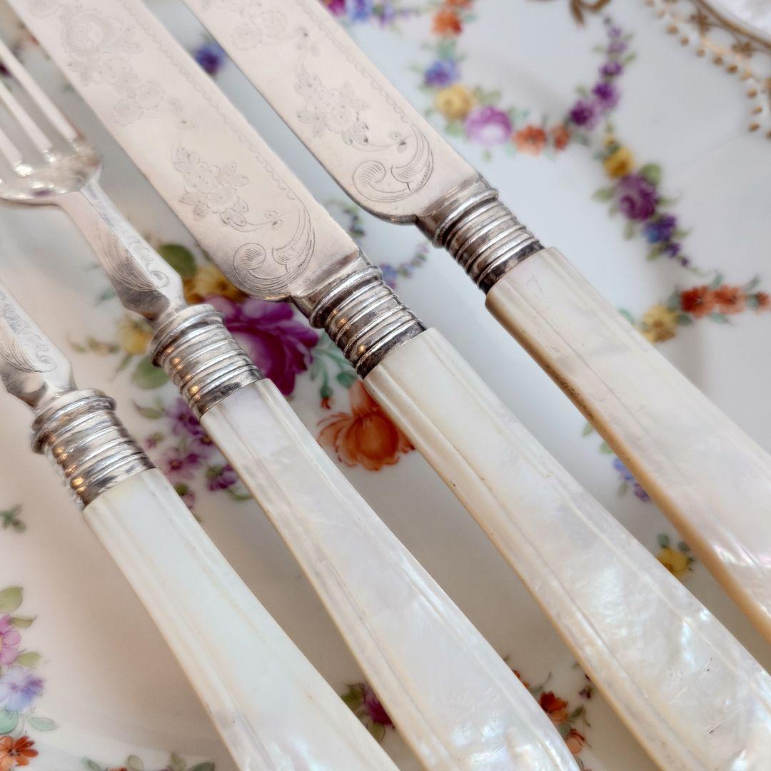 白蝶貝カトラリーセット　マザーオブパール　アンティーク　ナイフ　フォーク