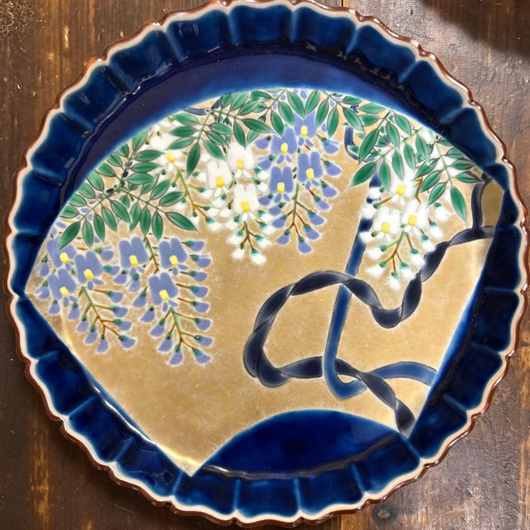 九谷焼　名工　藤村正美　扇面花鳥　金彩　手描き　銘々皿　季節の飾り皿　正月　お節