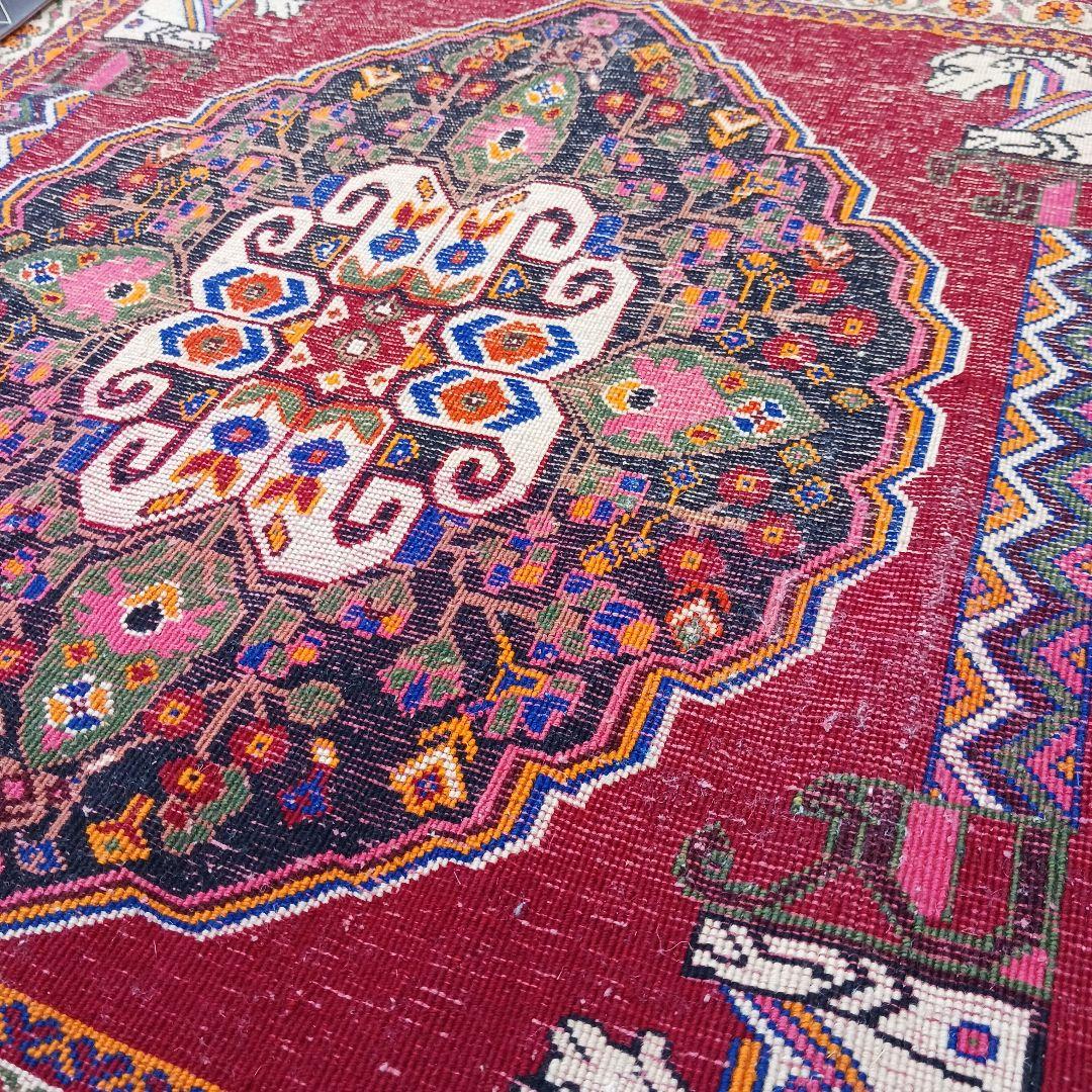 Y3061 ペルシャ絨毯 カシュガイ ウール 手織り 62×64㎝