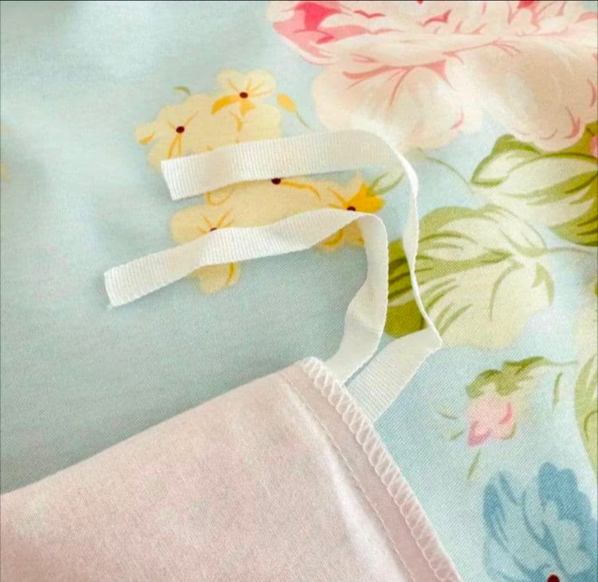 新品★水色薔薇小花リボンレース柄綿100%シングル掛け布団カバー1枚枕カバー2枚