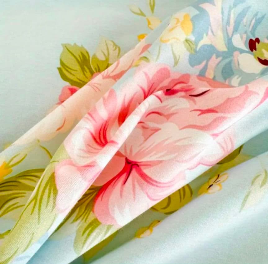 新品★水色薔薇小花リボンレース柄綿100%シングル掛け布団カバー1枚枕カバー2枚