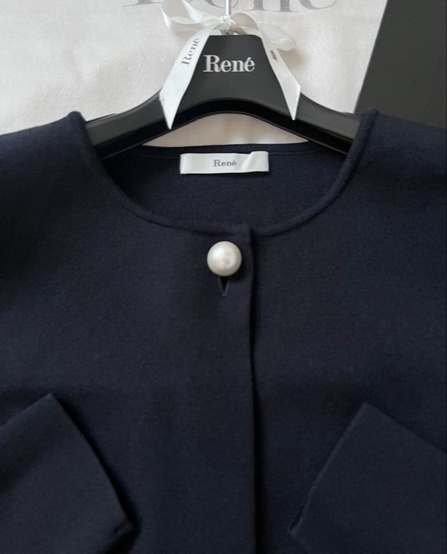 美品♡Reneルネ♡後ろプリーツ ニットカーディガン ボレロ ネイビー 36