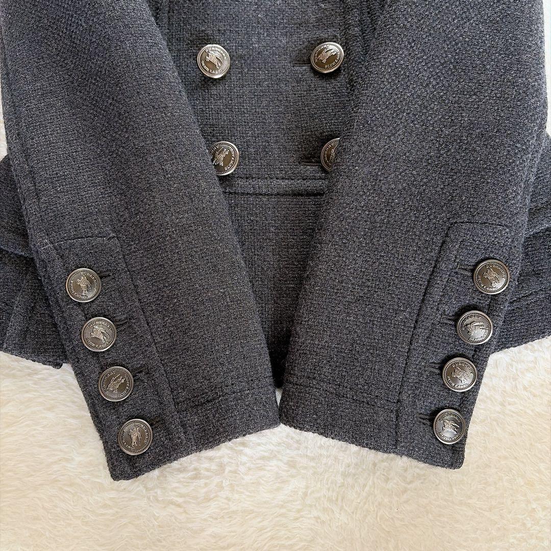 極美品✨【バーバリーブルーレーベル】銀ボタン ダブルショートコート 裾プリーツ