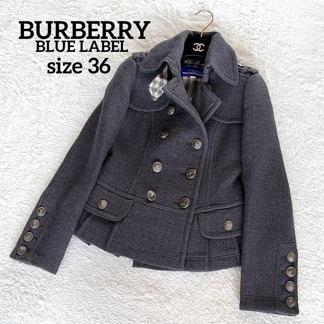 極美品✨【バーバリーブルーレーベル】銀ボタン ダブルショートコート 裾プリーツ