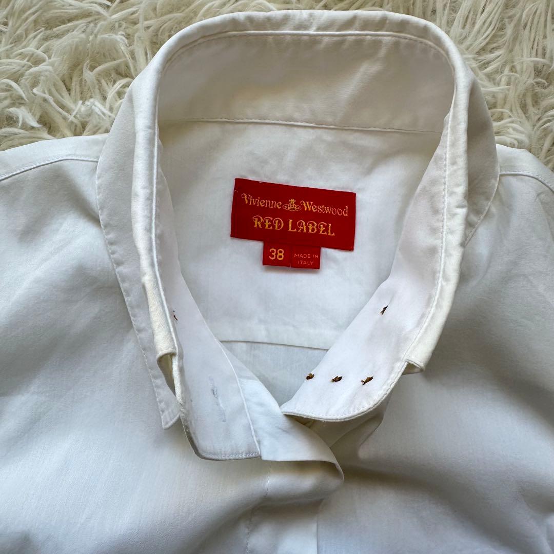ヴィヴィアンウェストウッド　ボタンダウン　ハイネックシャツ　ストレッチ　白　刺繍