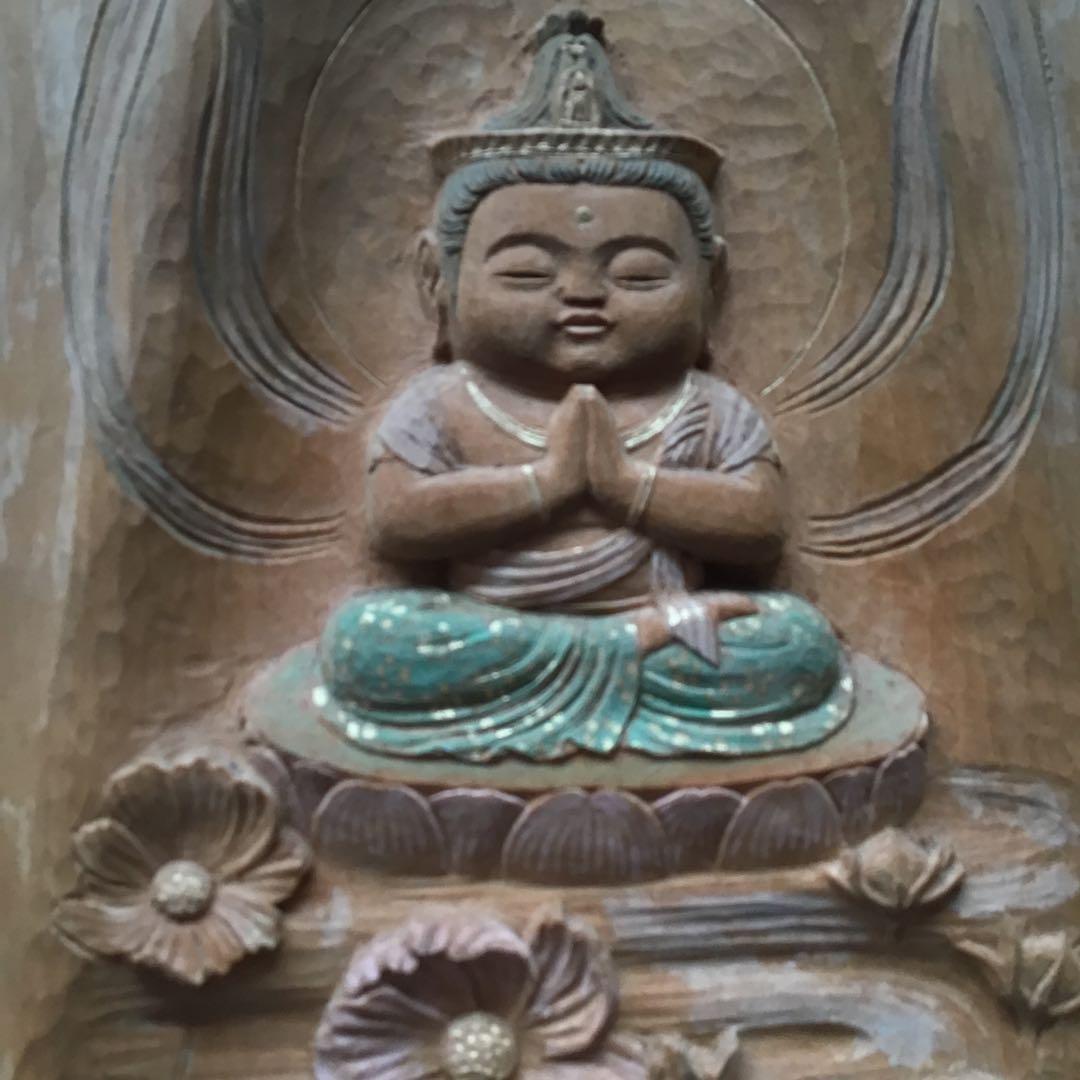 木製仏像彫刻 　牧田善春　題名「秋桜」木彫り　東洋美術　仏教　仏様　観音