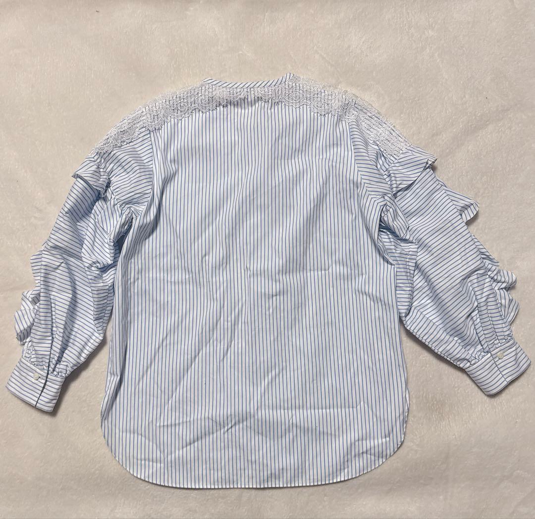 ANAYI アナイ コットン袖レースフリルブラウス ブルー 青 ホワイト 白