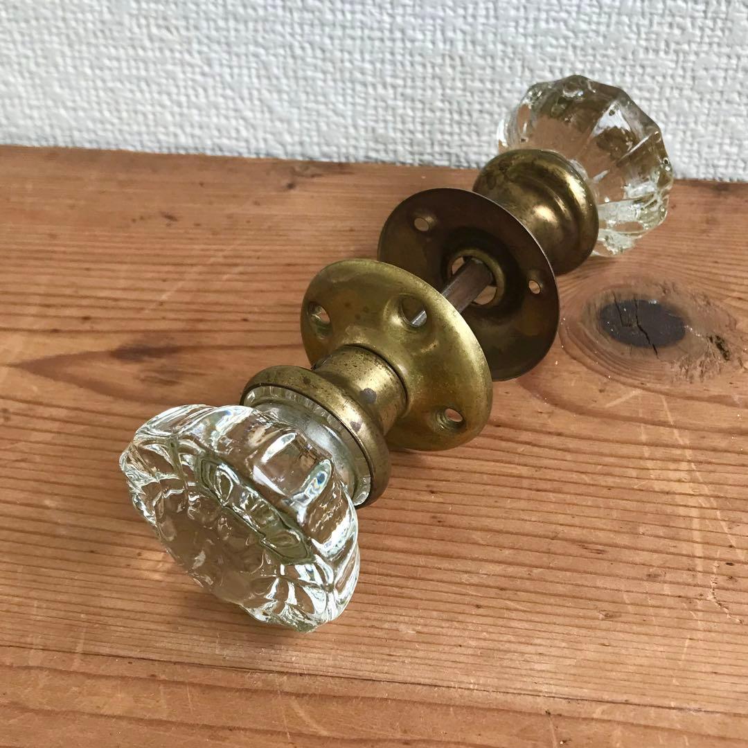 アンティークガラスドアノブ アメリカ 取手 ビンテージノブ ラッチ付き