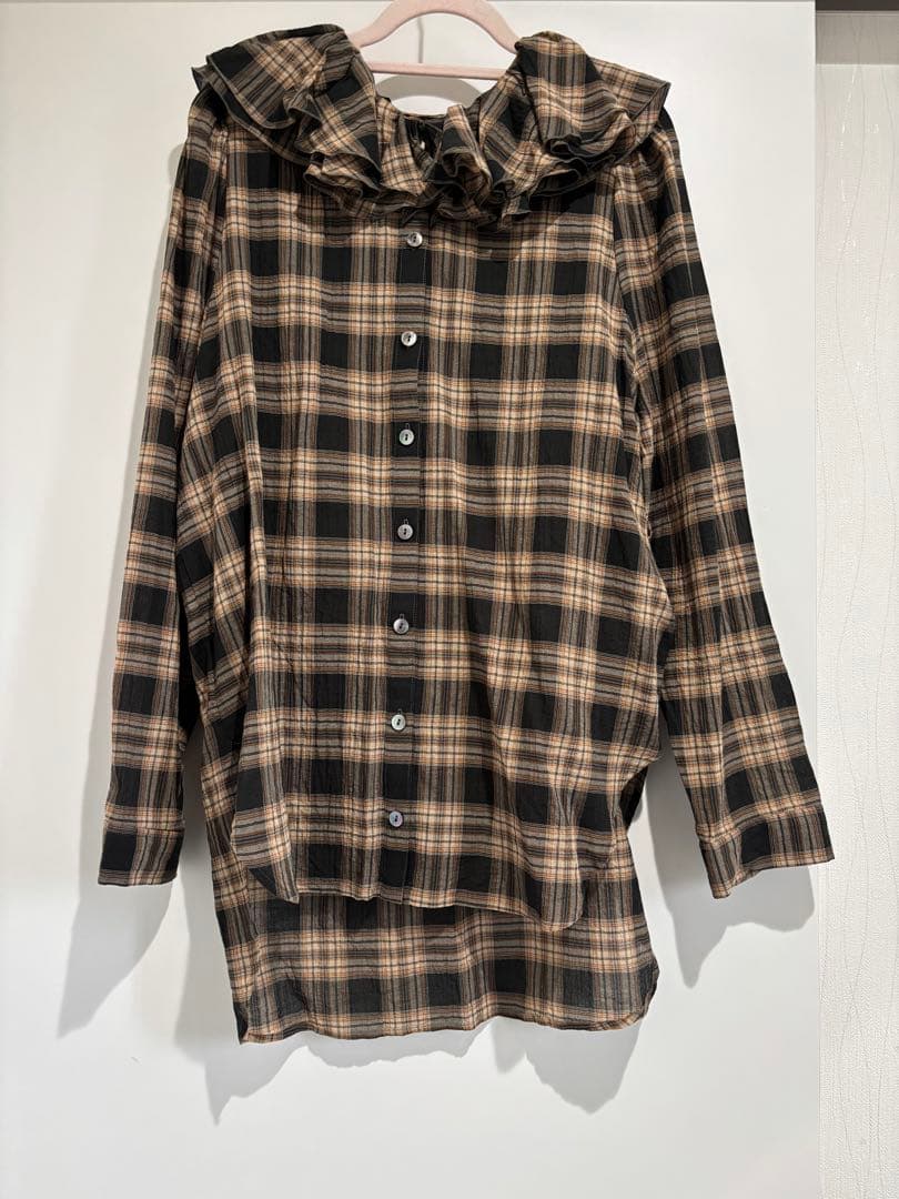 【美品】Whim Gazette フリルチェックブラウス