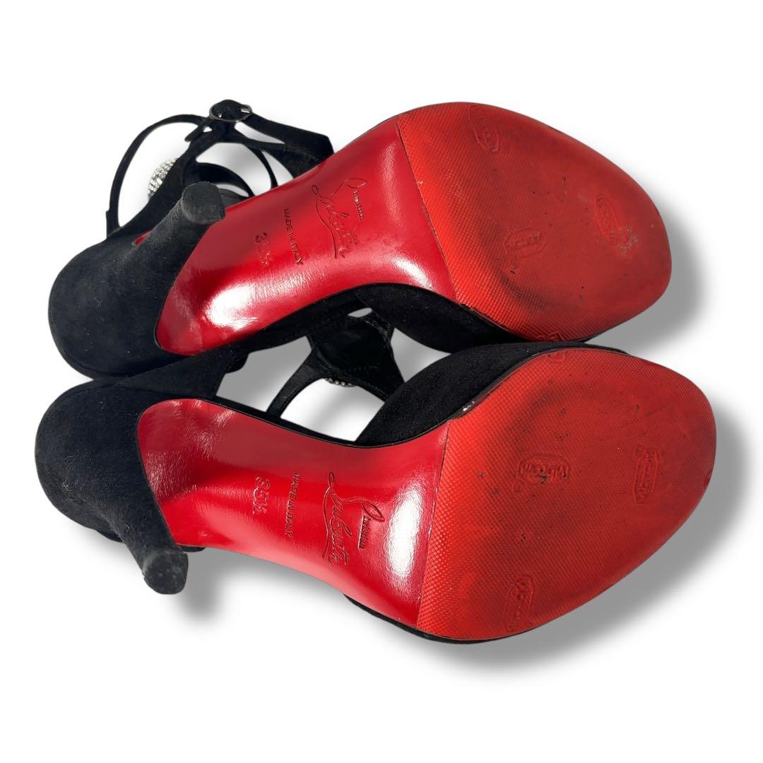 【極美品】クリスチャンルブタン　ビジュー　サンダル　パンプス　黒　スエード