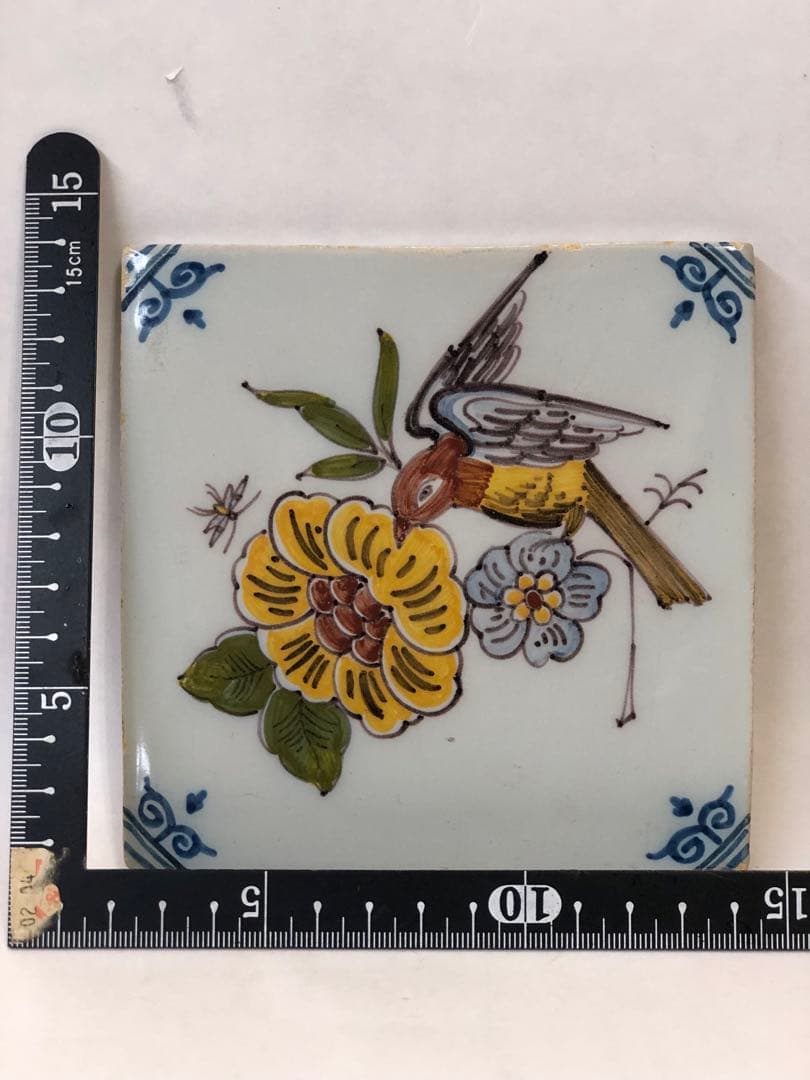 17世紀　オランダ　絵柄デルフトタイル　花鳥図　タイル