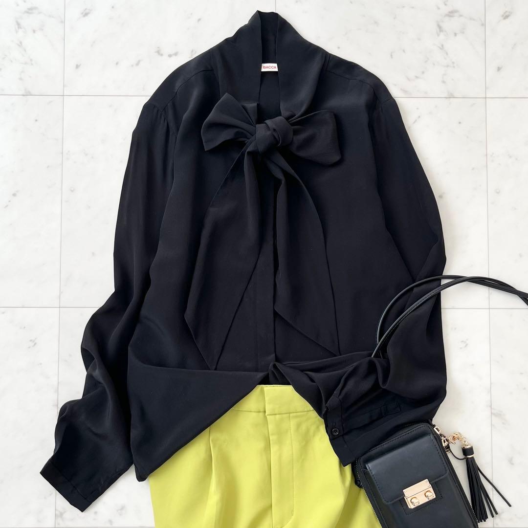 美品♪バッカ　シルク100% 洗える　シャツ　ボウタイ　リボン　日本製　長袖　M