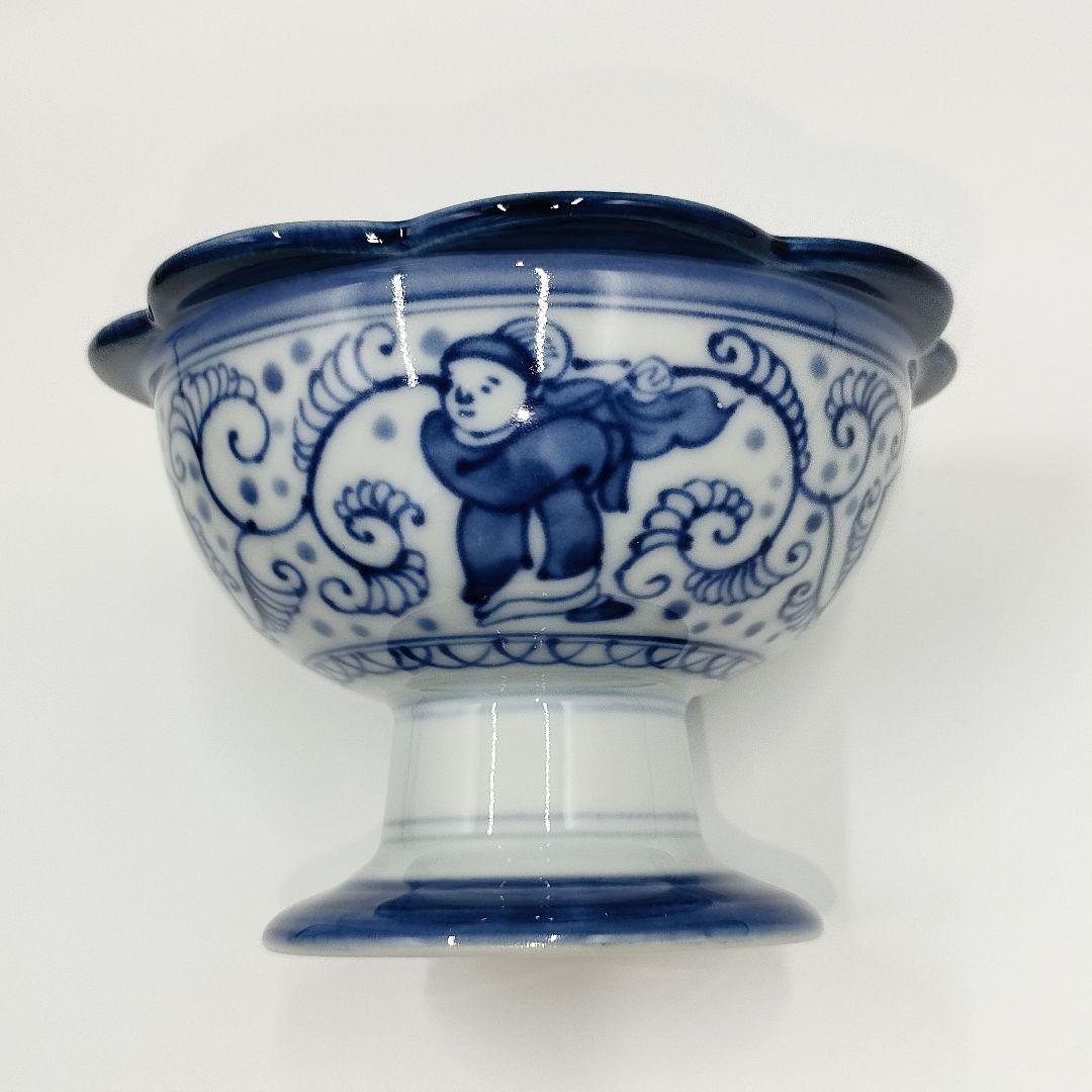 【未使用】有田焼 龍峰窯 染付唐草唐子 高台鉢揃 5客セット