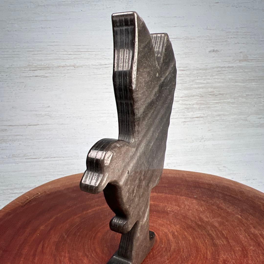 天然石　羽ばたく鳥　シルバーオブシディアン　14cm ミネラルタッグ付き