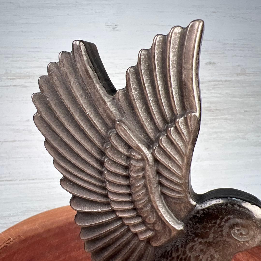 天然石　羽ばたく鳥　シルバーオブシディアン　14cm ミネラルタッグ付き