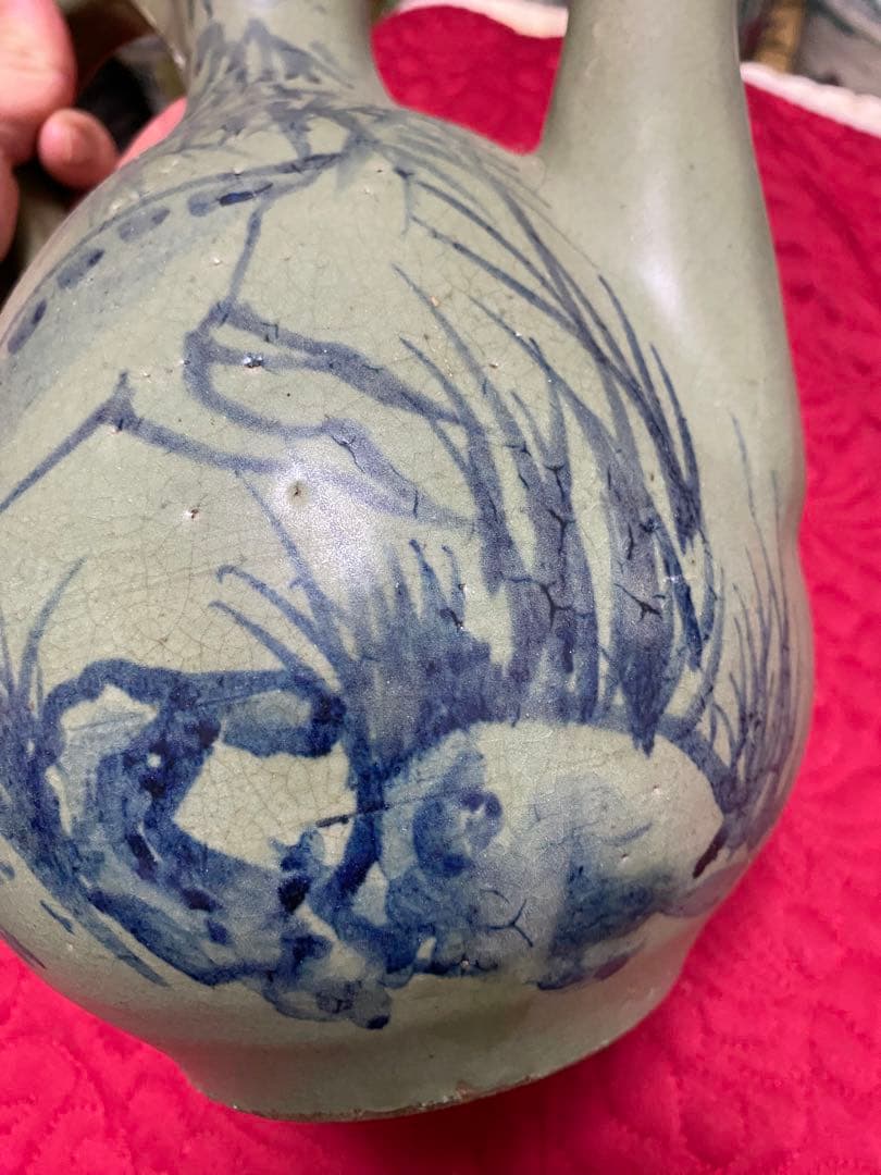 韓国　陶器製水差し 動物と竹の絵柄