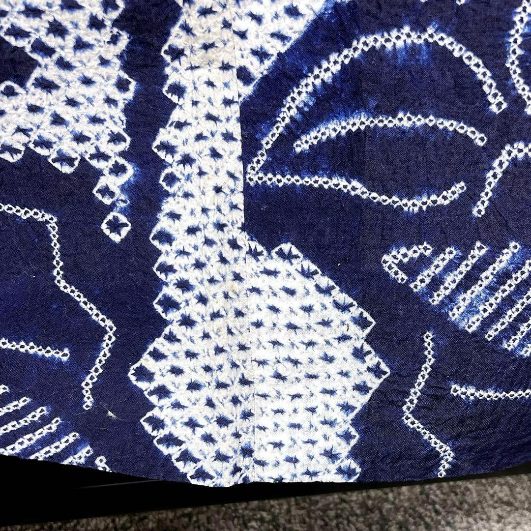 浴衣　有松鳴海絞り　流線　蝶　花　ネイビー系　着物　054w d