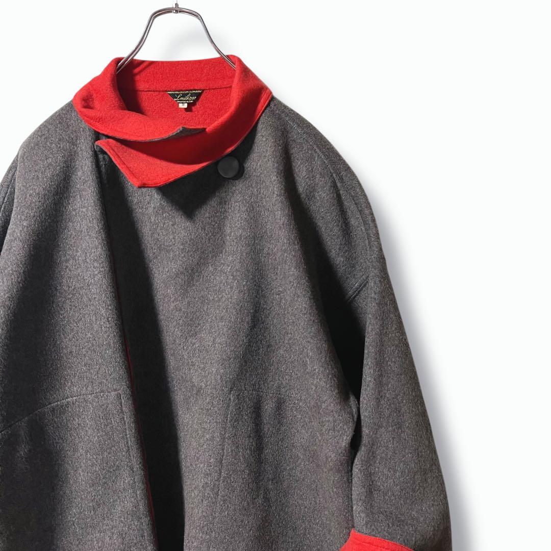 ❤️ヴィンテージ❤️Leilianレリアン ウールリバーコート グレー 赤 9