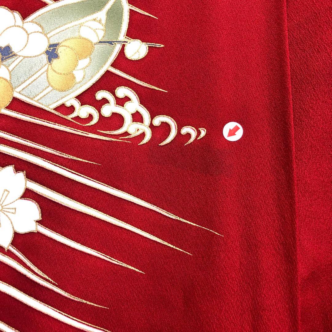 振袖 美しい花柄模様 波模様 金彩 赤色 トールサイズ 縮緬 KK-1869