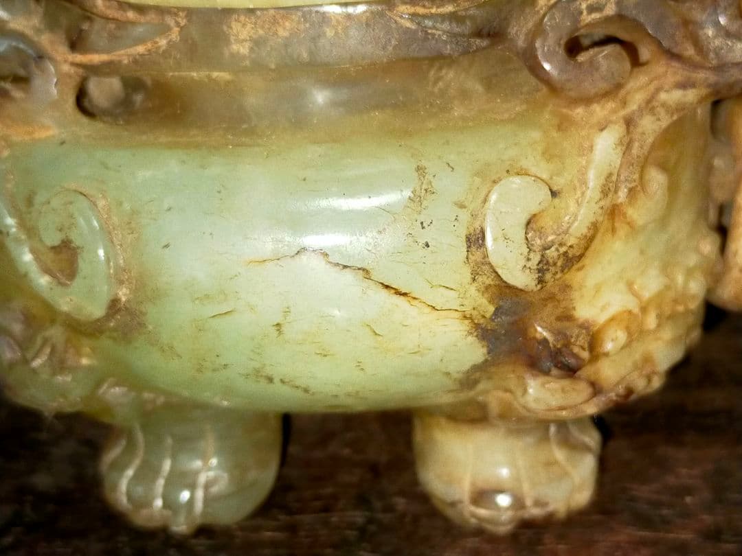 ♥値下げ！♥玉石♥　獅子　香炉　緑石　翡翠　骨董　古玩