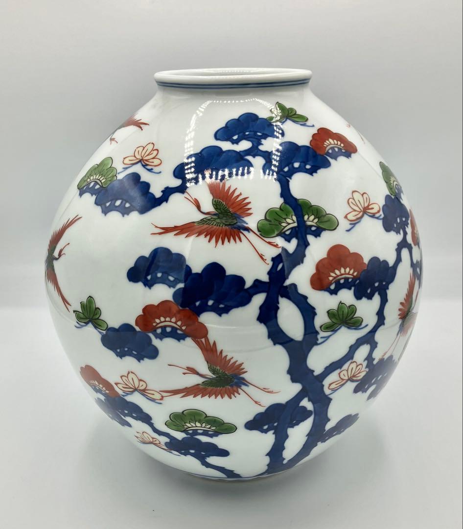 ◯ 有田焼 源右衛門窯 「染錦松鶴花瓶」