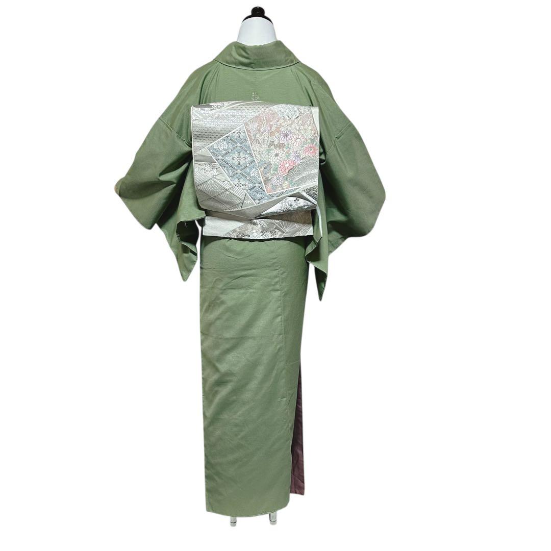 た*う様 未使用　作家　美品　袷　正絹　紋付き　色無地　フルセット　4点　西陣唐