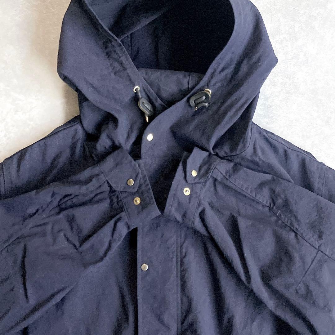 美品 オーシバル 軽量ナイロンモッズコート フードブルゾン 紺 ドローコード