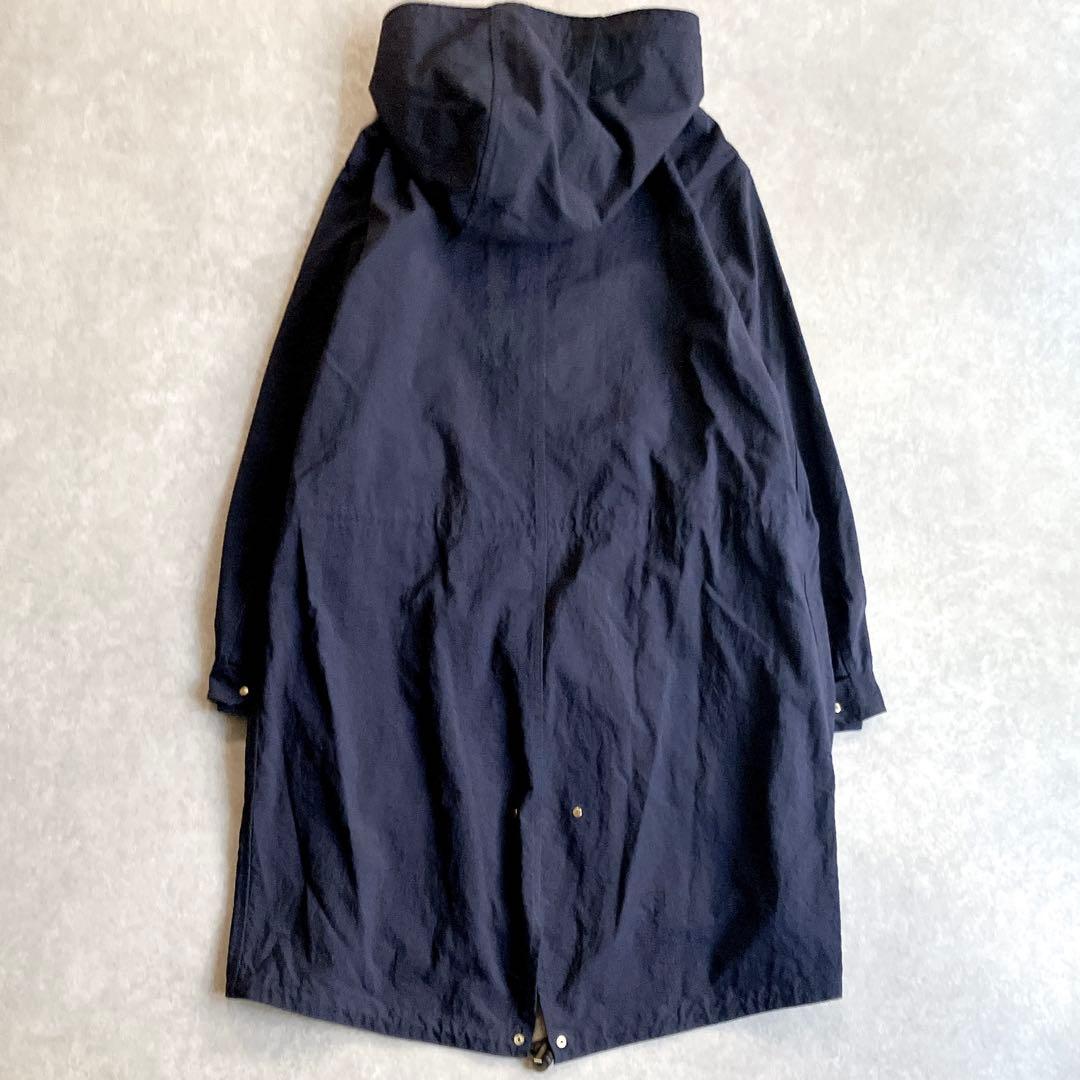 美品 オーシバル 軽量ナイロンモッズコート フードブルゾン 紺 ドローコード