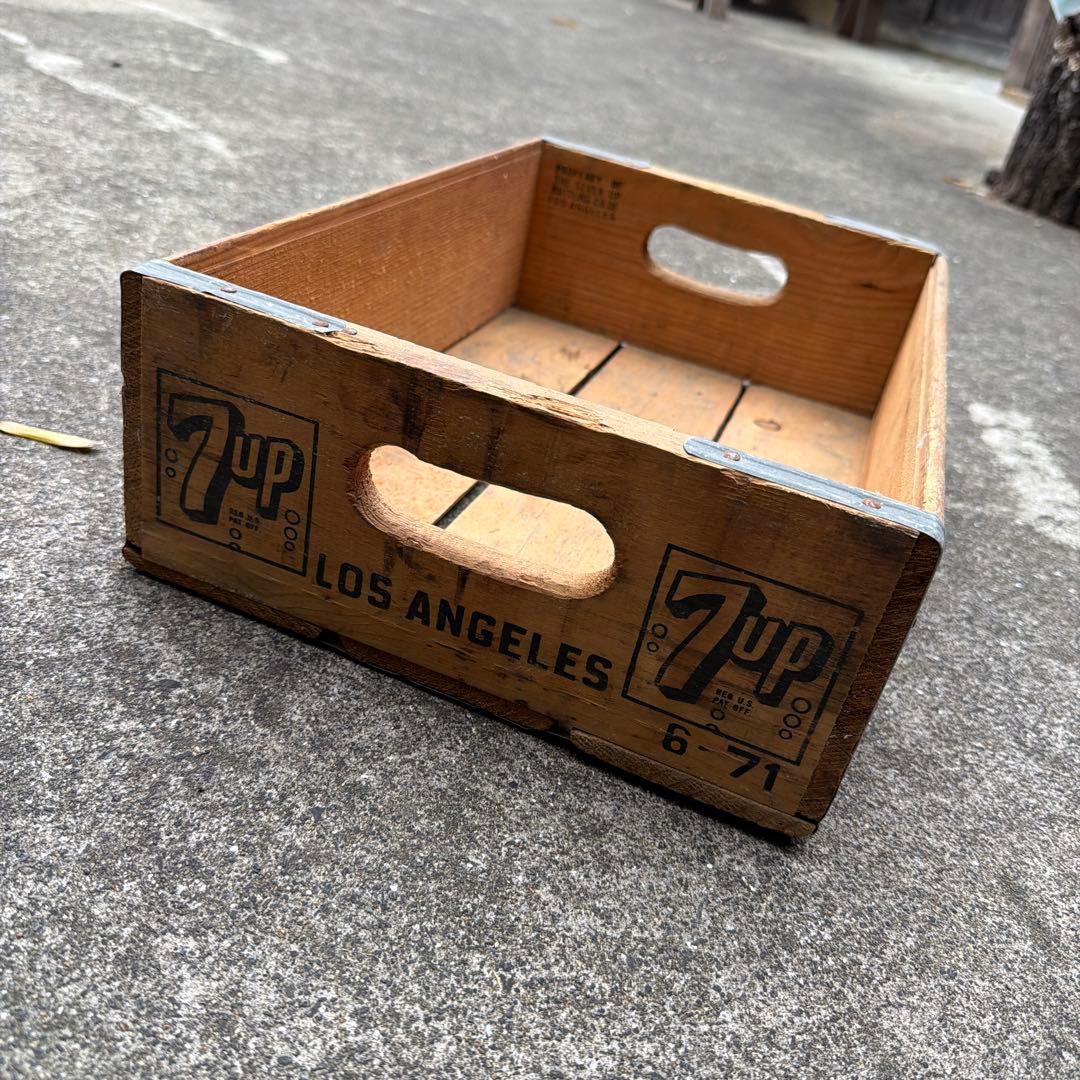 1971年製　70s 7UP ヴィンテージ　木製　ウッド　ボックス　コンテナ