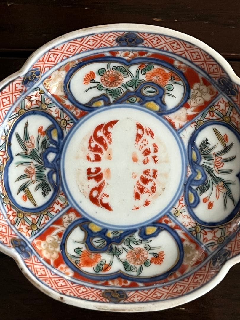 最上手　希少　古伊万里　江戸中期享保〜宝暦年間　豆皿　三枚揃　木瓜形　蝶菊水仙