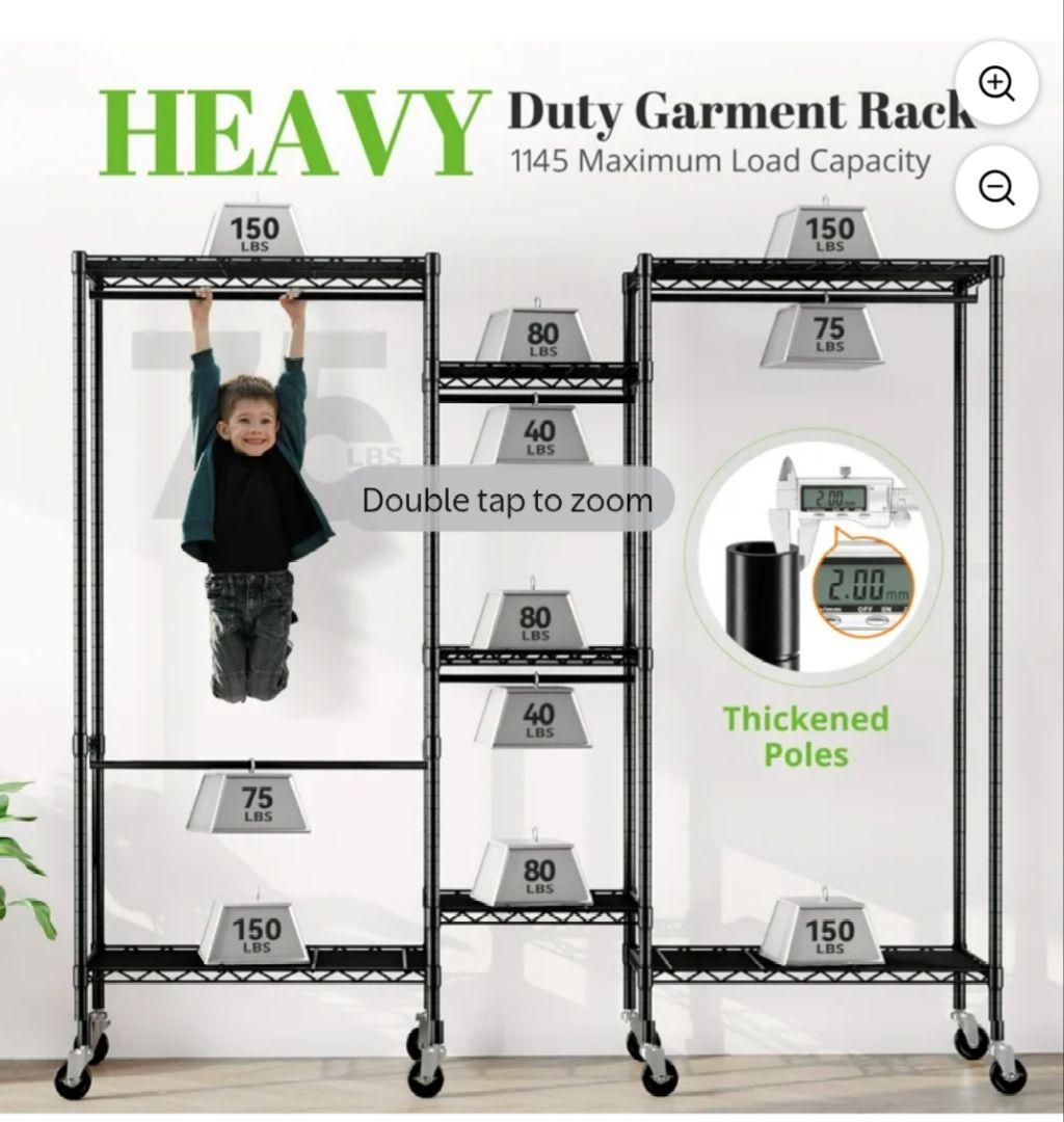 日本未発売 耐荷重519kg 収納力大 ハンガーラック 幅190奥行46高180