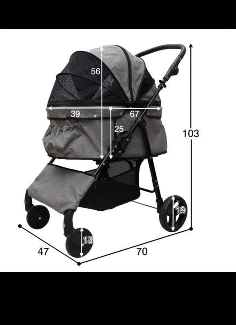 黒いペットカート メッシュ窓付き