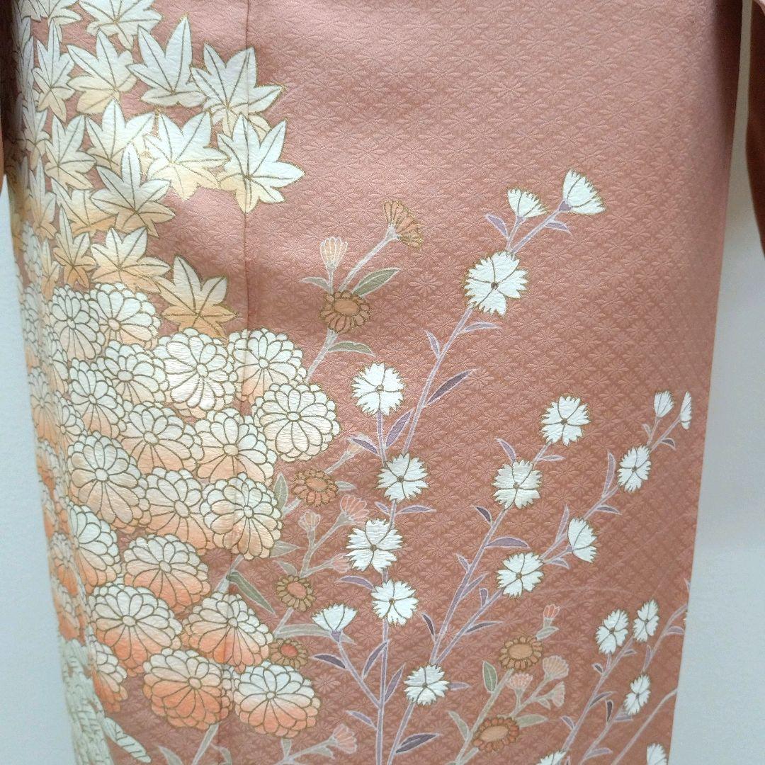 797　半額セール　正絹　作家もの　ダークピンク系　一つ紋　訪問着　4点セット