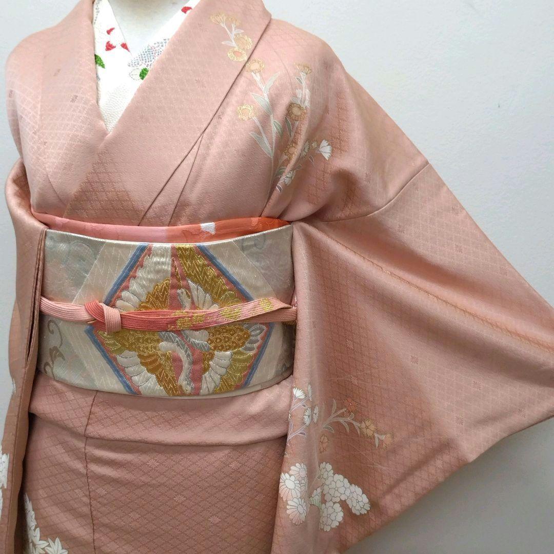 797　半額セール　正絹　作家もの　ダークピンク系　一つ紋　訪問着　4点セット