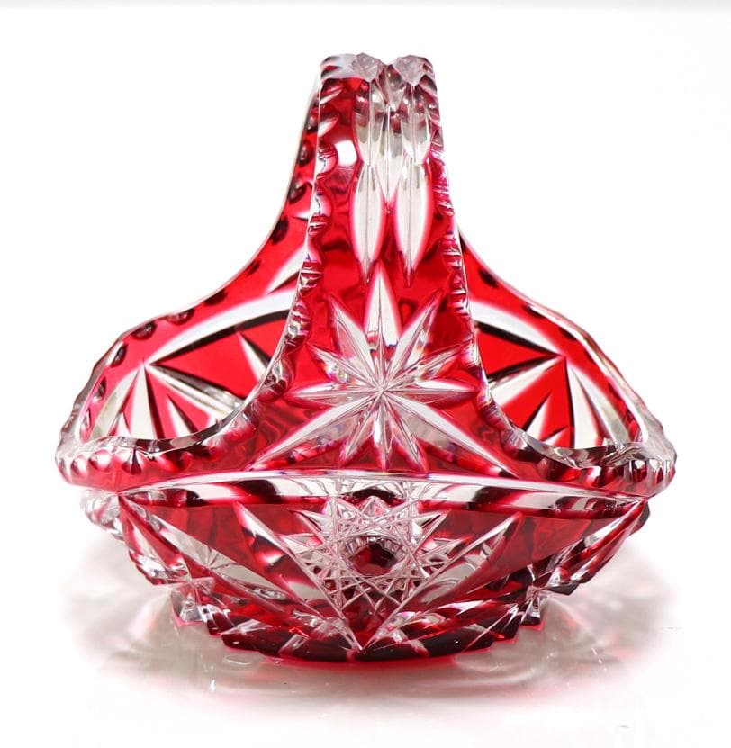 オールド・バカラ ディアマン・ピエーリー 赤色被せ装飾 バスケット アンティーク