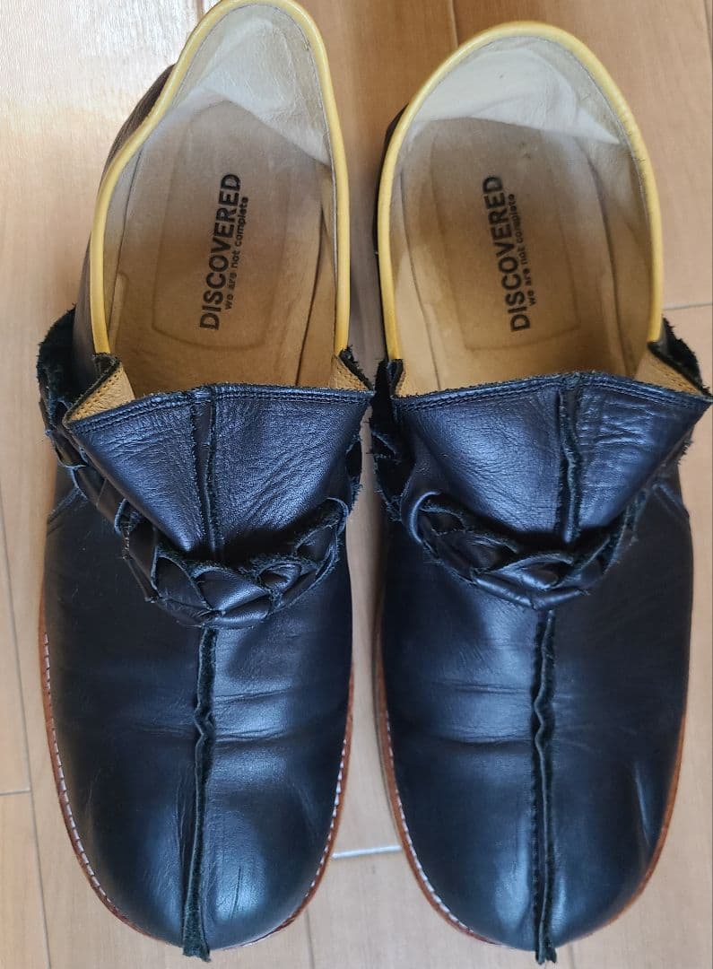 DIScovered 黒レザー ローファー 編み込みデザイン(サンダル履き可能)