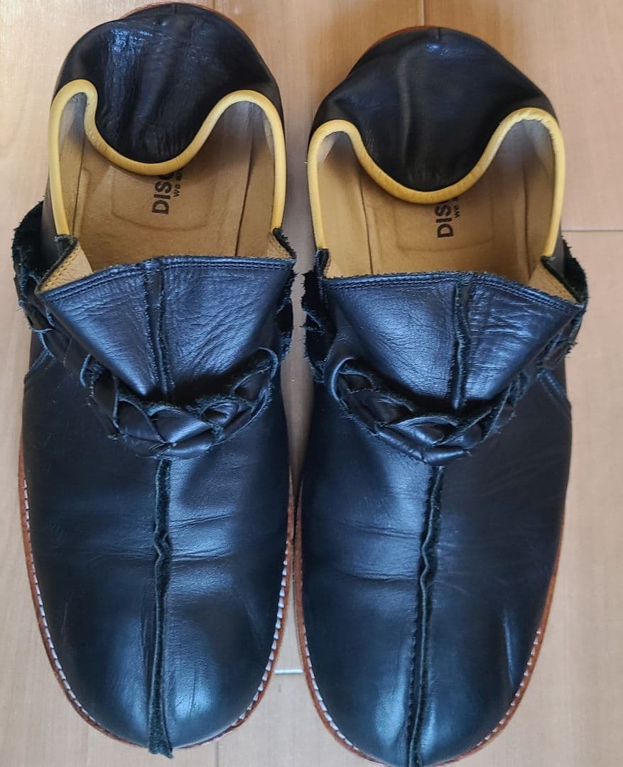 DIScovered 黒レザー ローファー 編み込みデザイン(サンダル履き可能)