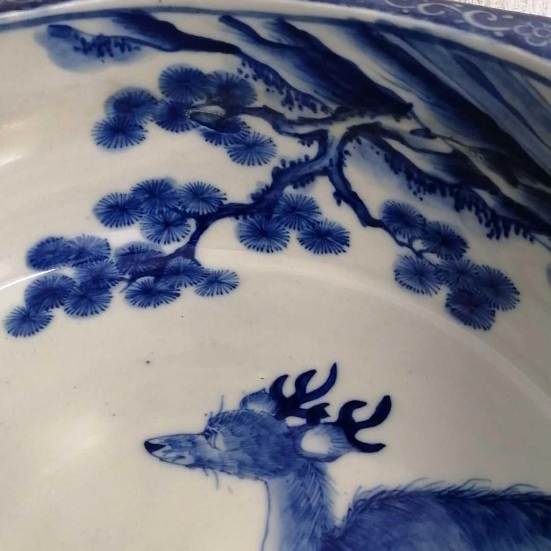 ⑰古伊万里染付八角の鉢　鹿とコウモリの図　美品