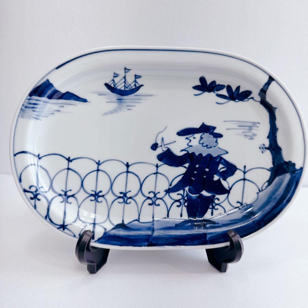 有田焼 青花 しん窯 異人 オーバル皿 小判プレート 5枚セット アンティーク