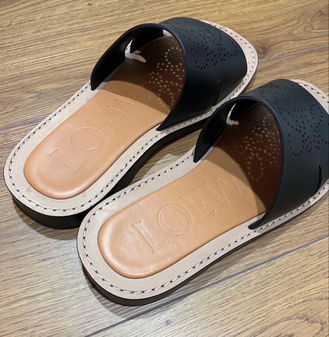 LOEWE ロエベ レザーフラットサンダル 38 ブラック