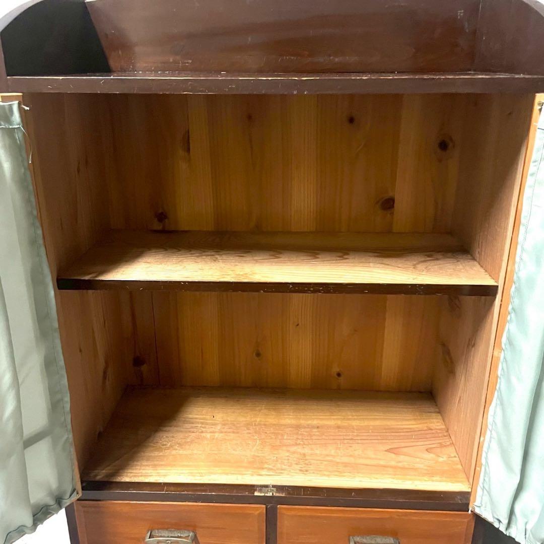 古家具 昭和レトロ アンティーク 木製ガラス扉収納棚