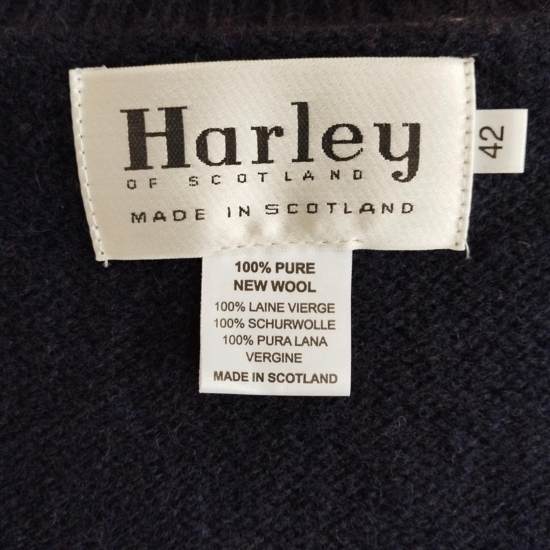 ハーレーオブスコットランド製 ラムズウールニットベスト セーター 紺 42 L