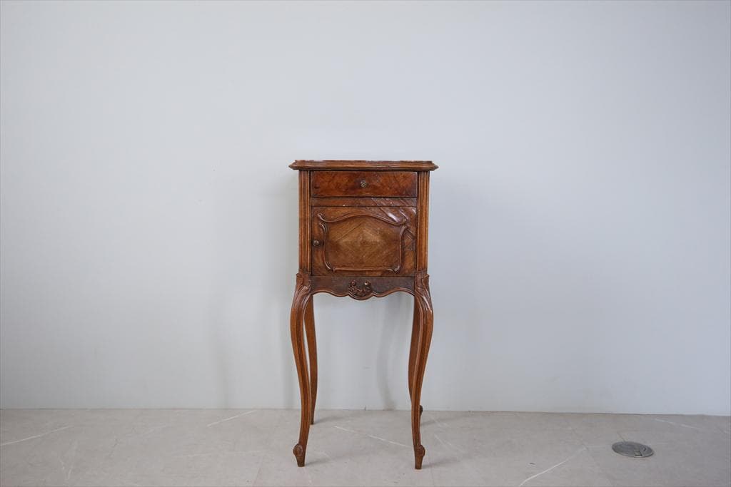 フランスアンティーク木製*大理石キャビネット/ナイトテーブル机(90-35-2)