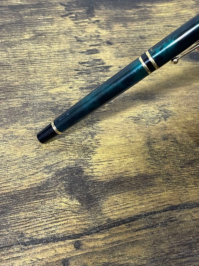 試筆のみ　1995年製　旧型　グランセ　14金　細字　グリーン　マーブル　万年筆