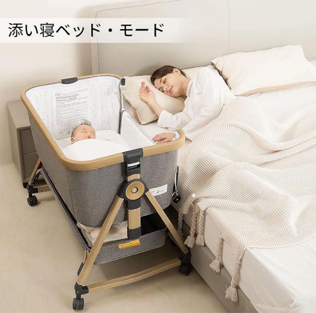 新品正規品HZDMJベビーベッド添い寝折りたたみ ハイローベッドグレー03C-G