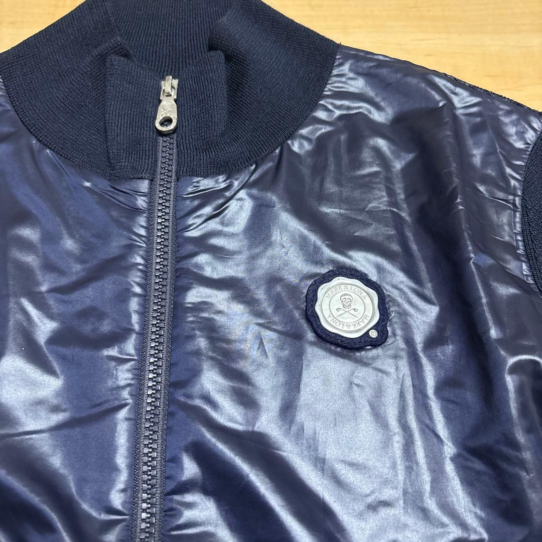 MARK & LONA ニット切替 ジップブルゾン S ネイビー ウール混