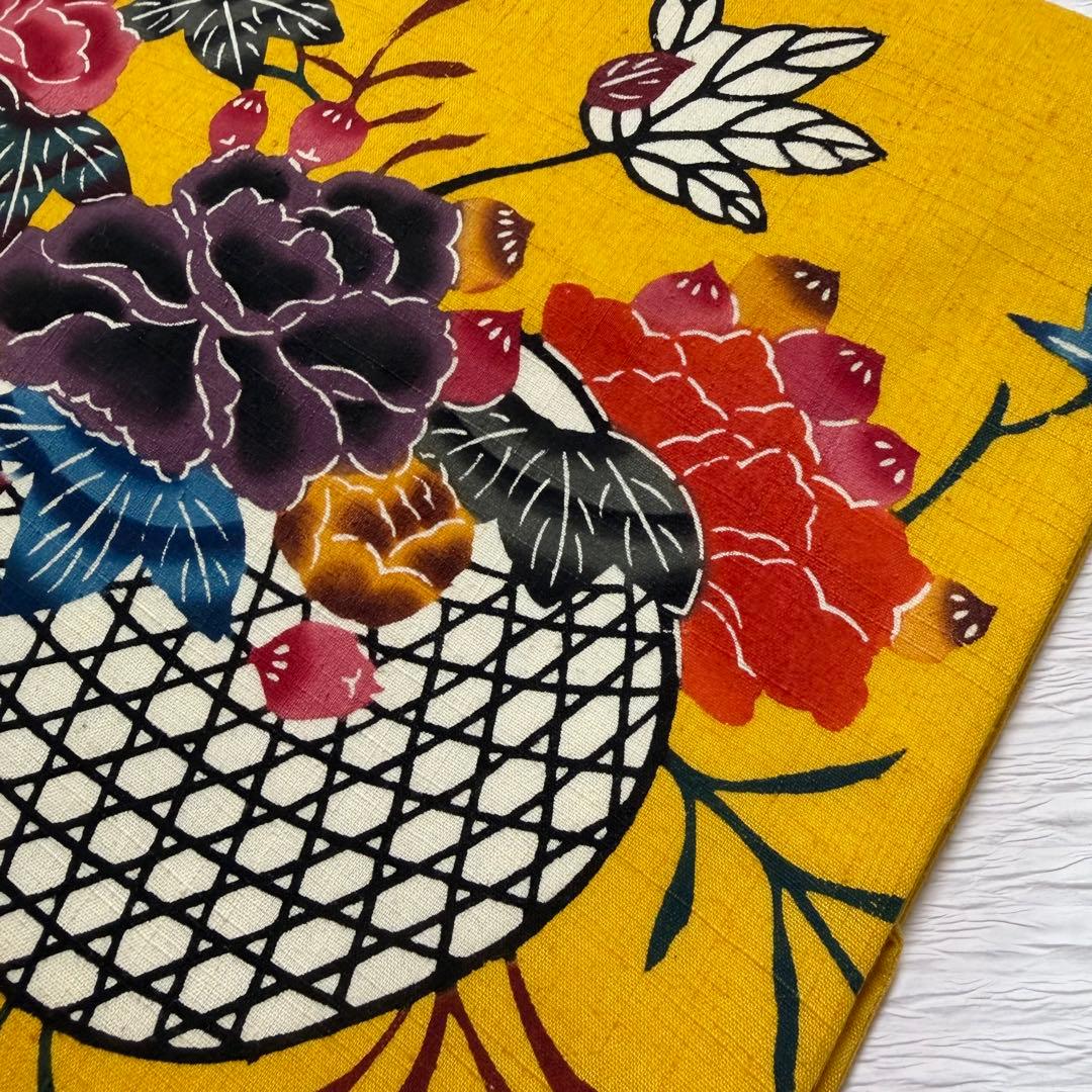 m-45 本場琉球紅型 鳥 花 名古屋帯 正絹 未使用