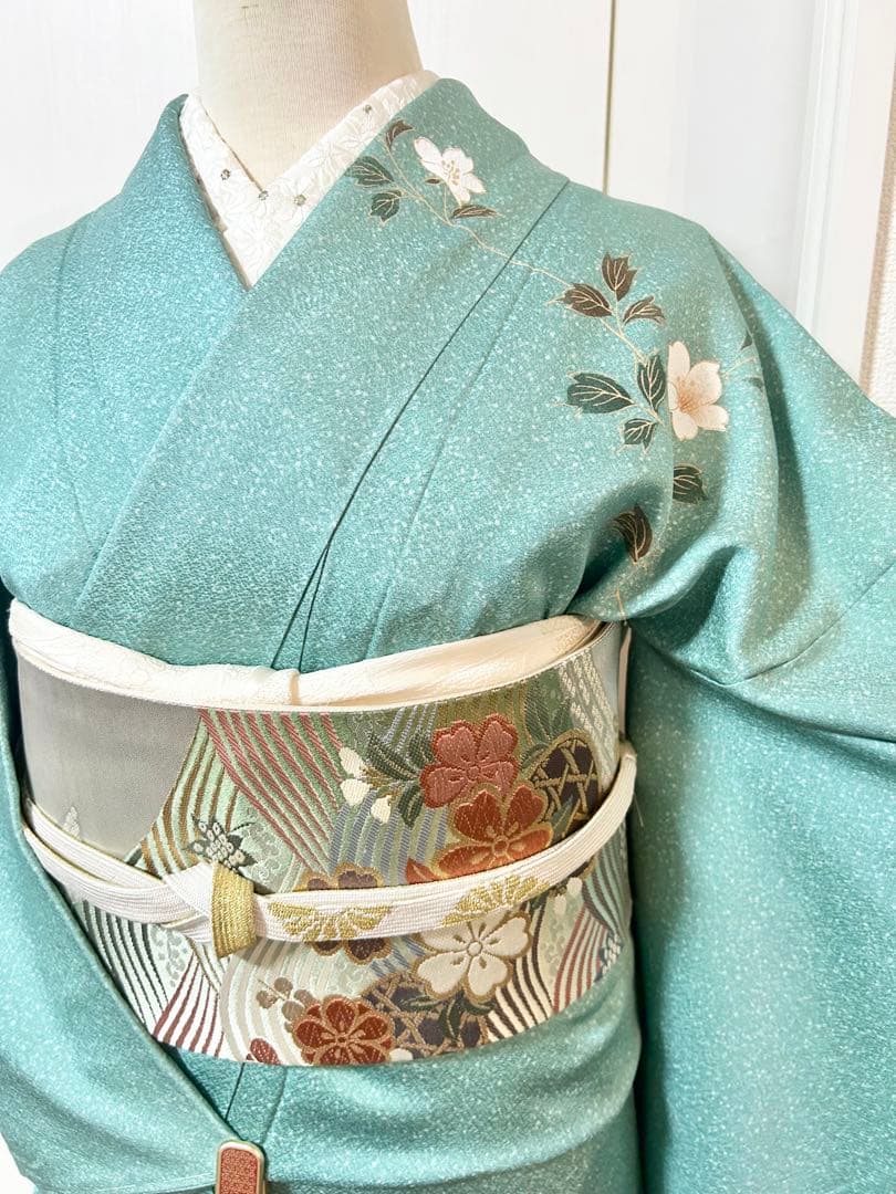 美品　裄丈長め　しつけ糸付き　正絹訪問着　フルセット4点　入学式　お宮参り