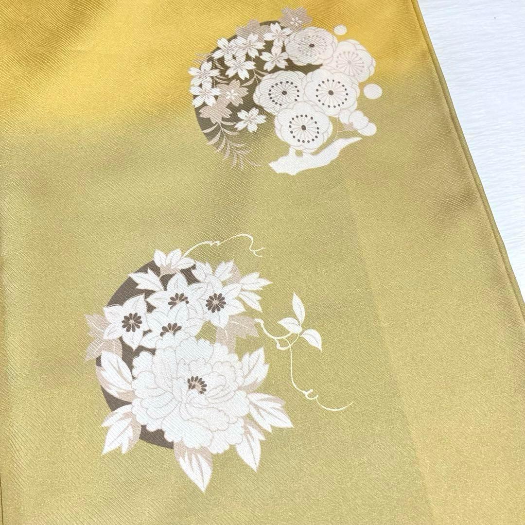 【美品✨】東レシルック　さんび　洗える着物　付け下げ　山吹色　花丸文　手縫いN7