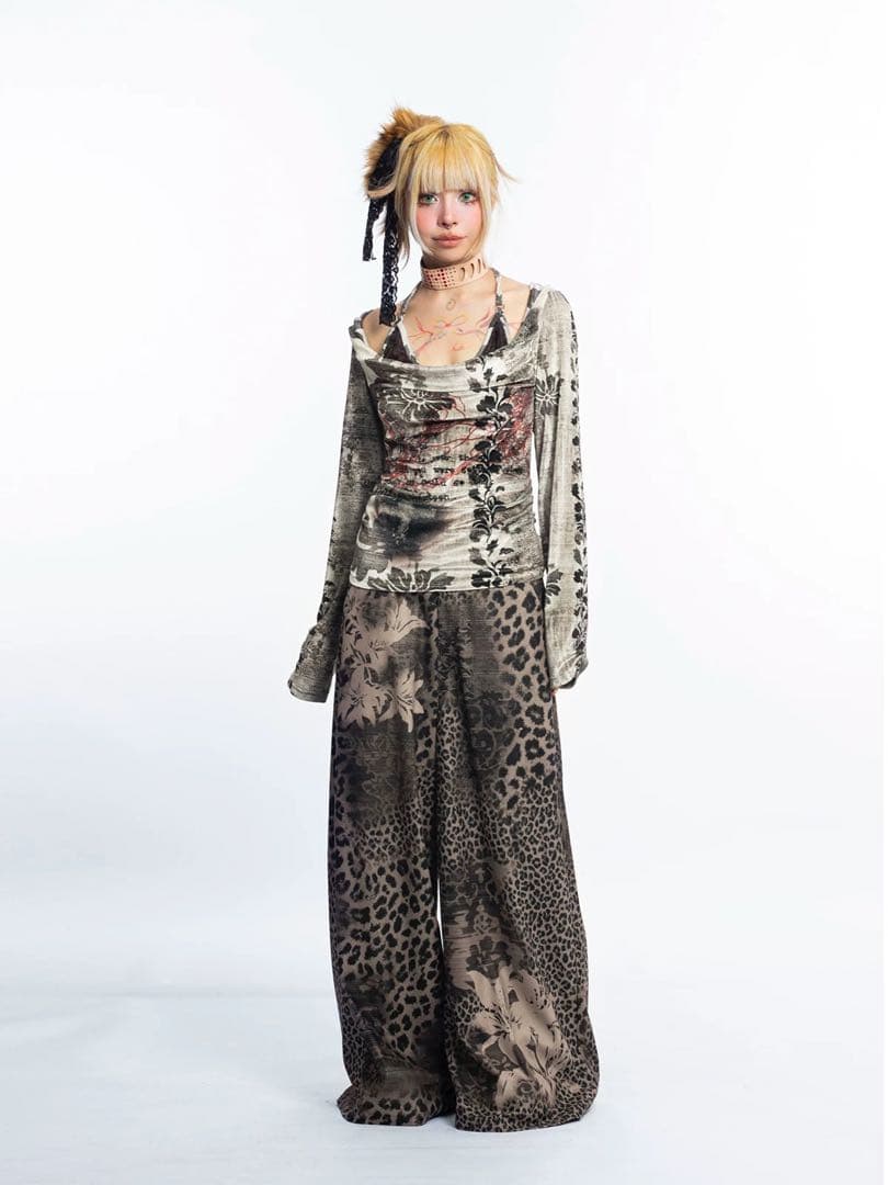 4RE1GN フェアリーグランジ総柄　ヒョウ柄00sパンツ